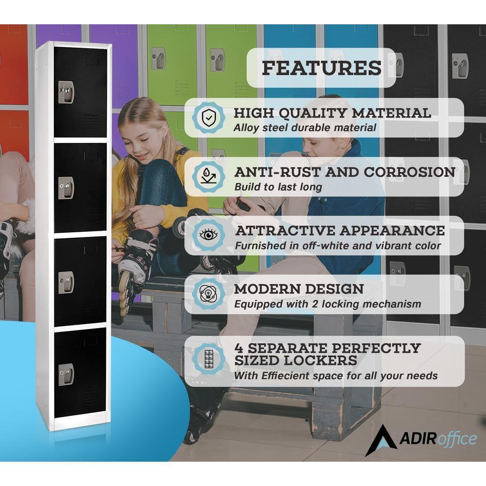 AdirOffice 12'' Wide Steel 4-Tier School and Gym Locker