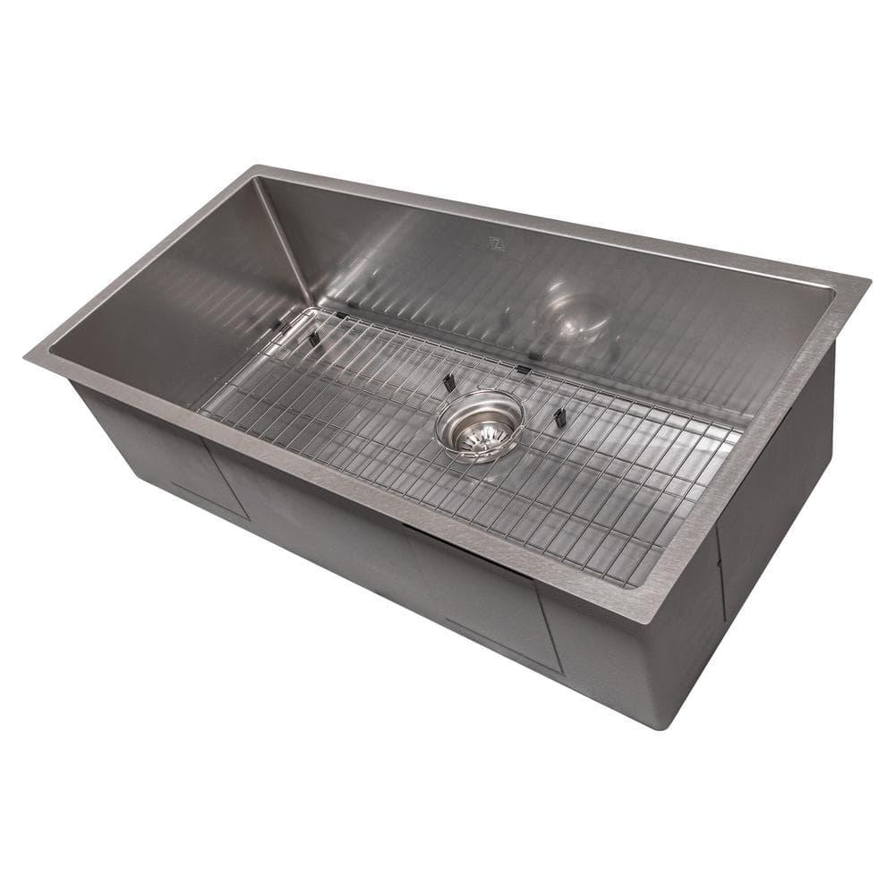 ZLINE 36 in. Meribel Undermount Single Bowl DuraSnow Stainless Steel Kitchen Sink W/ Bottom Grid (SRS-36S)