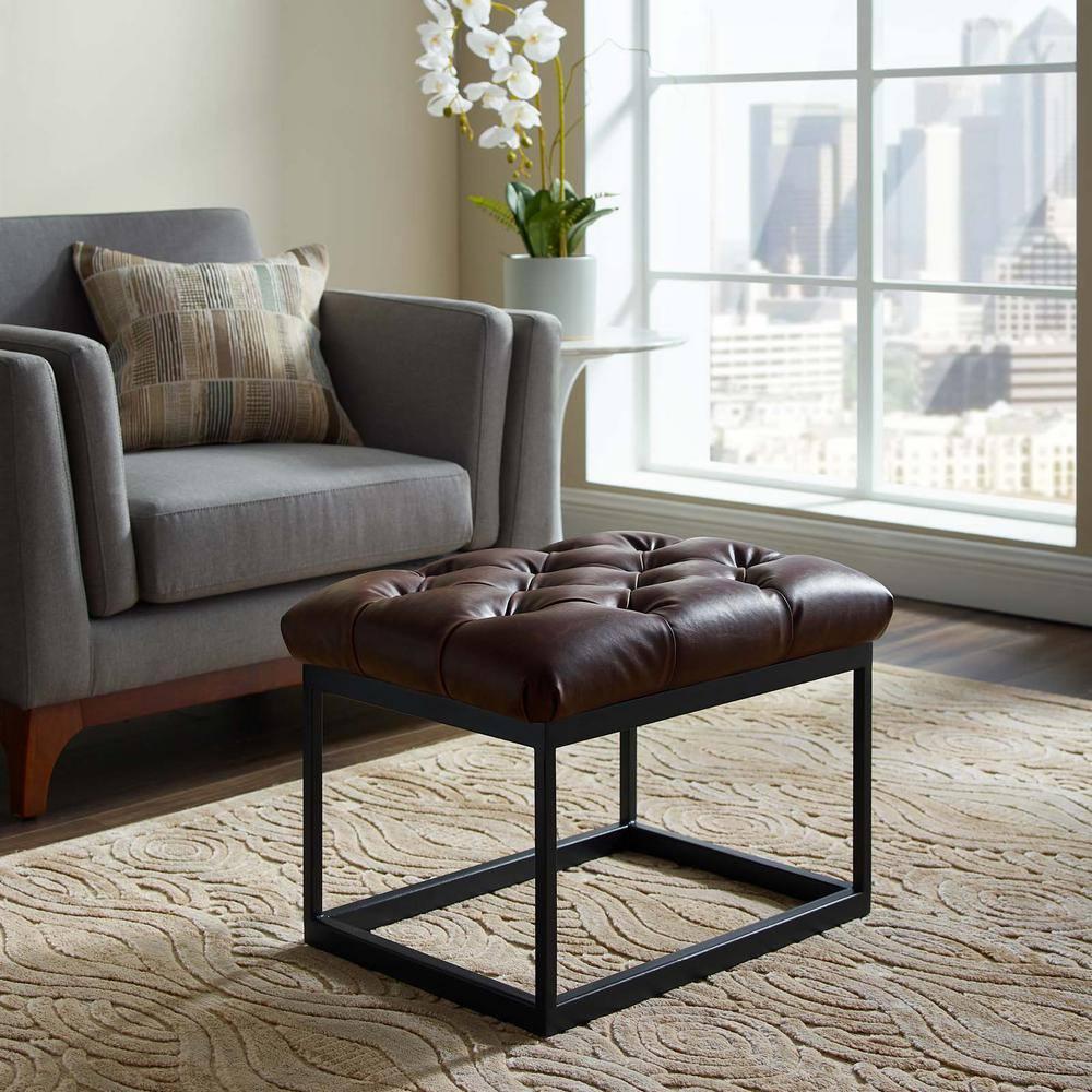 Modway Cherish Antique Button Tufted Faux Leather Ottoman