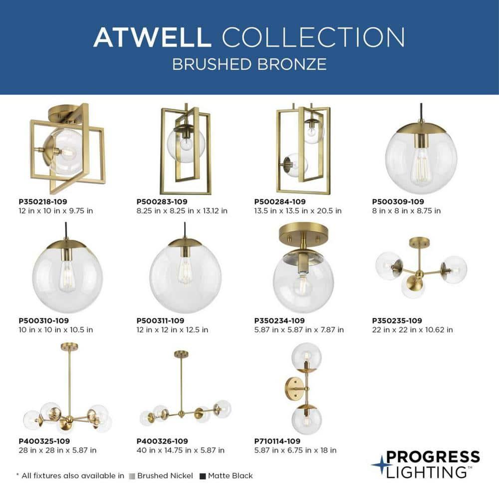 Progress Lighting P500311-109 Atwell - 1 Light Large Pendant   Brushed Bronze Finish with Clear Glass