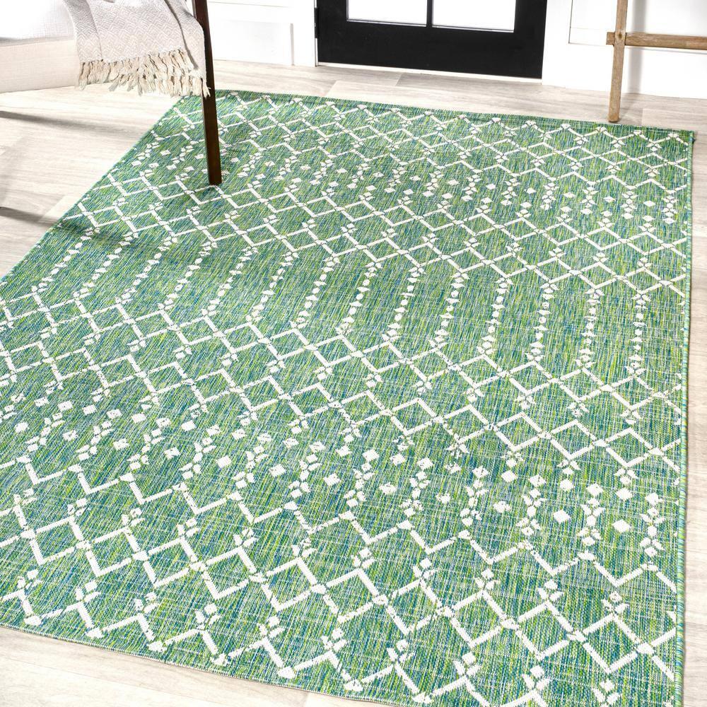 3' x 5' Ourika Moroccan Geometric Textured Weave Indoor/Outdoor Area Rug, Green/Cream - JONATHAN Y
