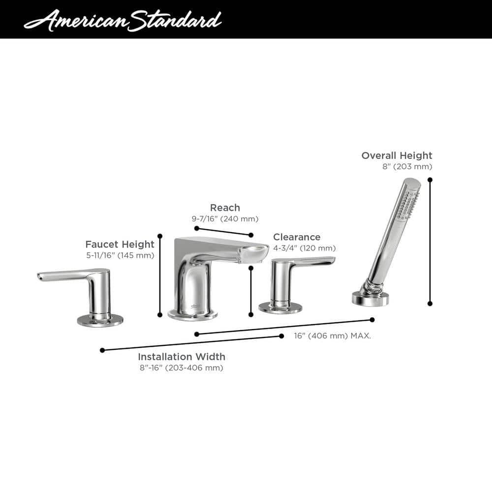 American Standard Studio S 2-Handle Deck-Mount Roman Tub Faucet for Flash Rough-in Valve with Hand Shower in Polished Chrome