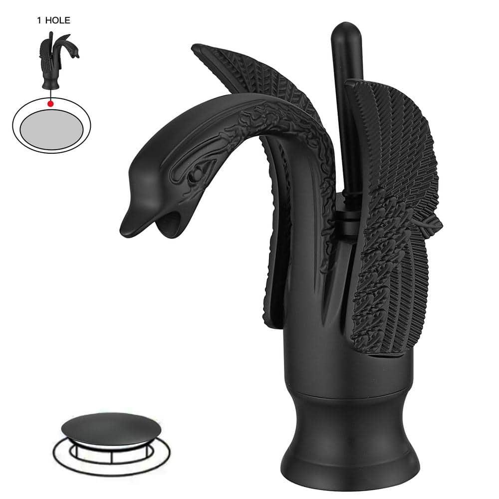 BWE Swan Single Hole Single-Handle Bathroom Faucet And Pop Up Drain & Overflow Cover