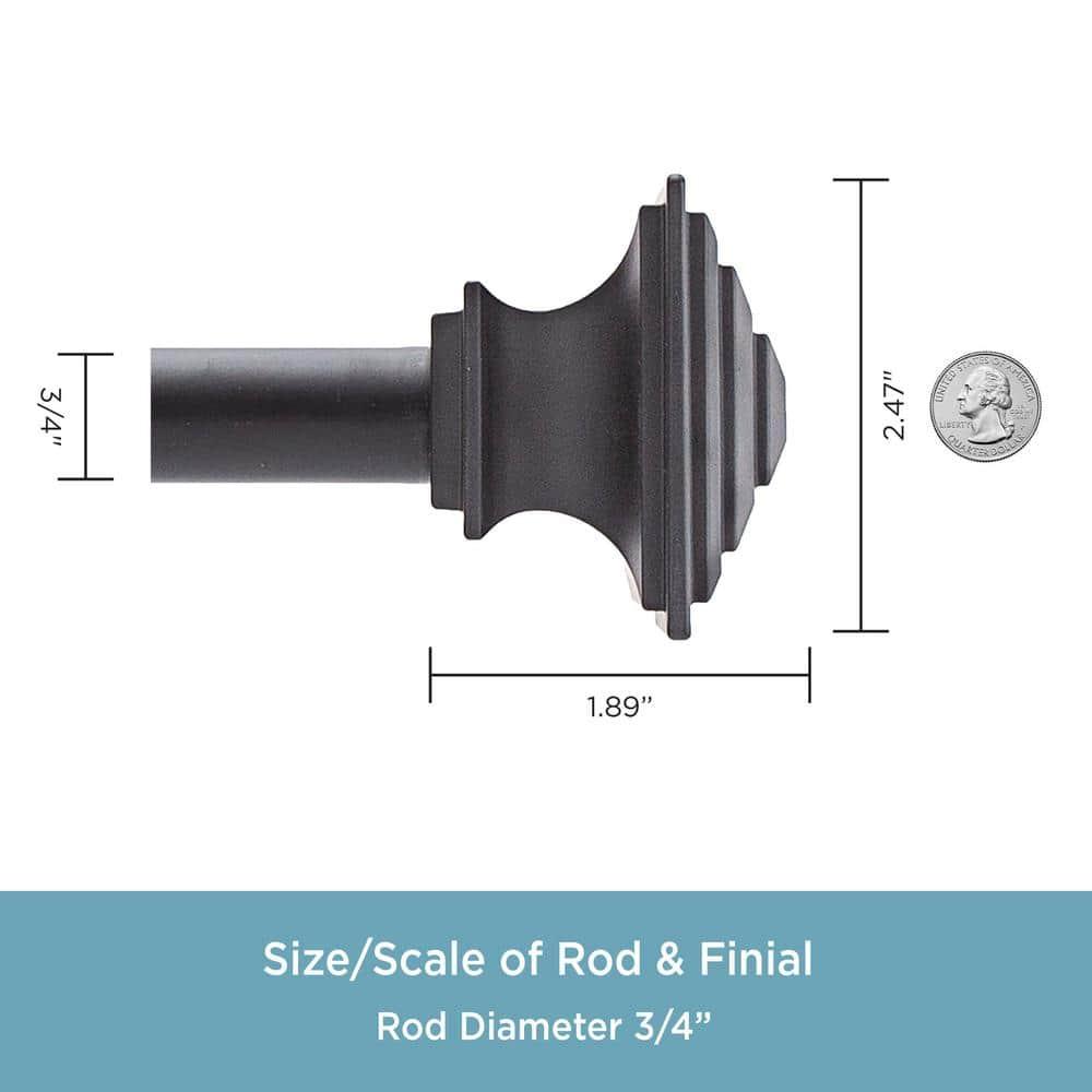 Kenney Mission 3/4" Decorative Bay Window Double Curtain Rod, 78-144", Black