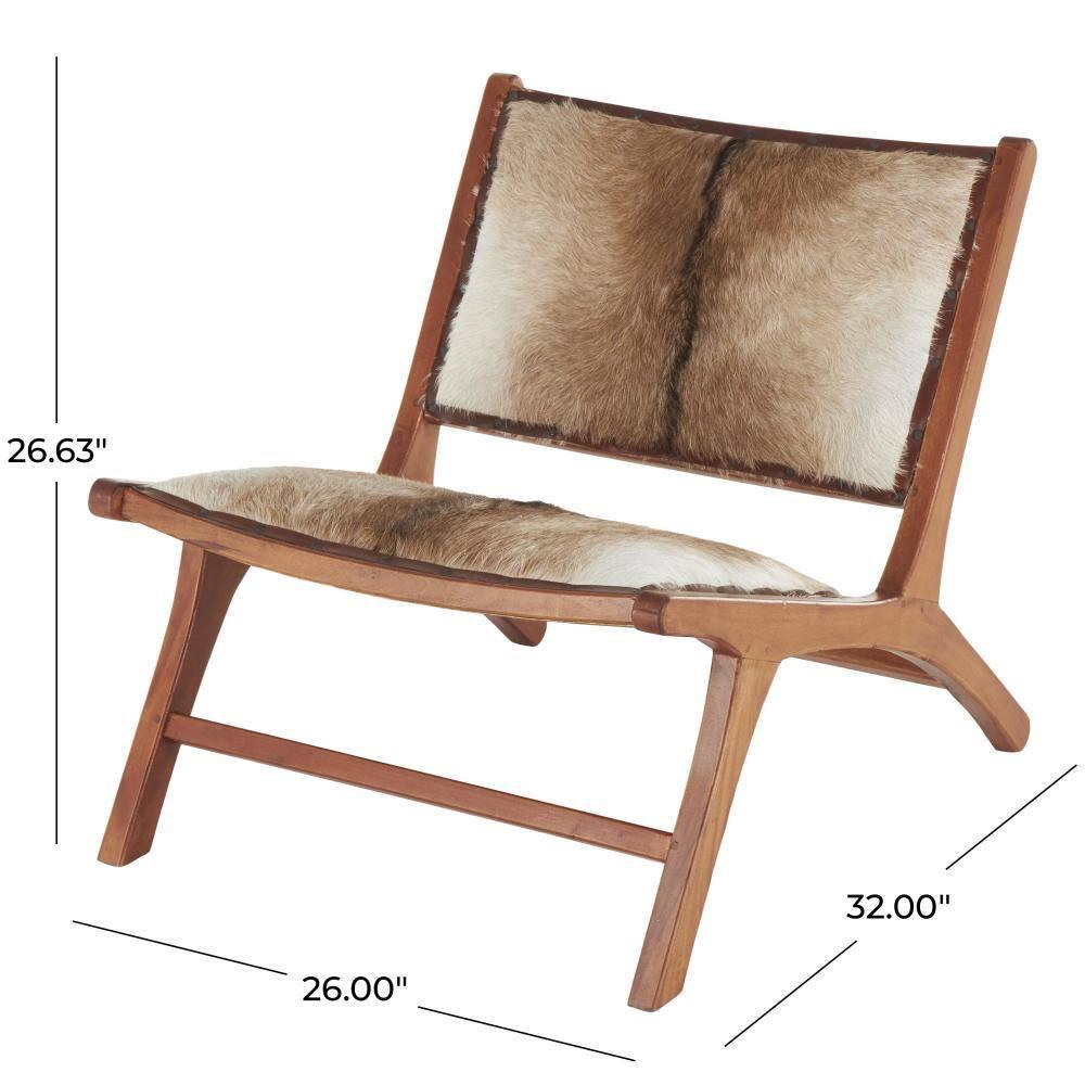 Set of 2 Rustic Goat Leather and Teak Accent Chairs Brown - Olivia & May: No Assembly, Indoor Use