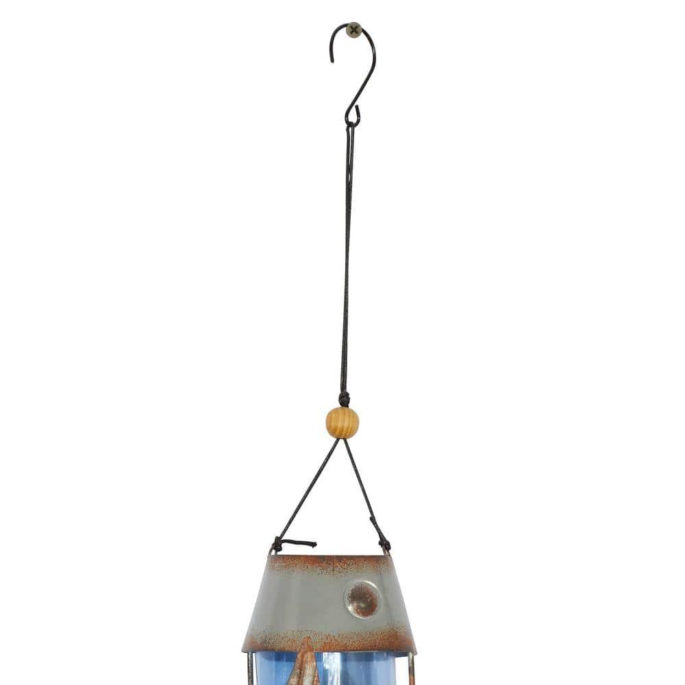 DecMode 32" Blue Metal Fish Windchime with Glass Bottle Body and Beads (2 Count)