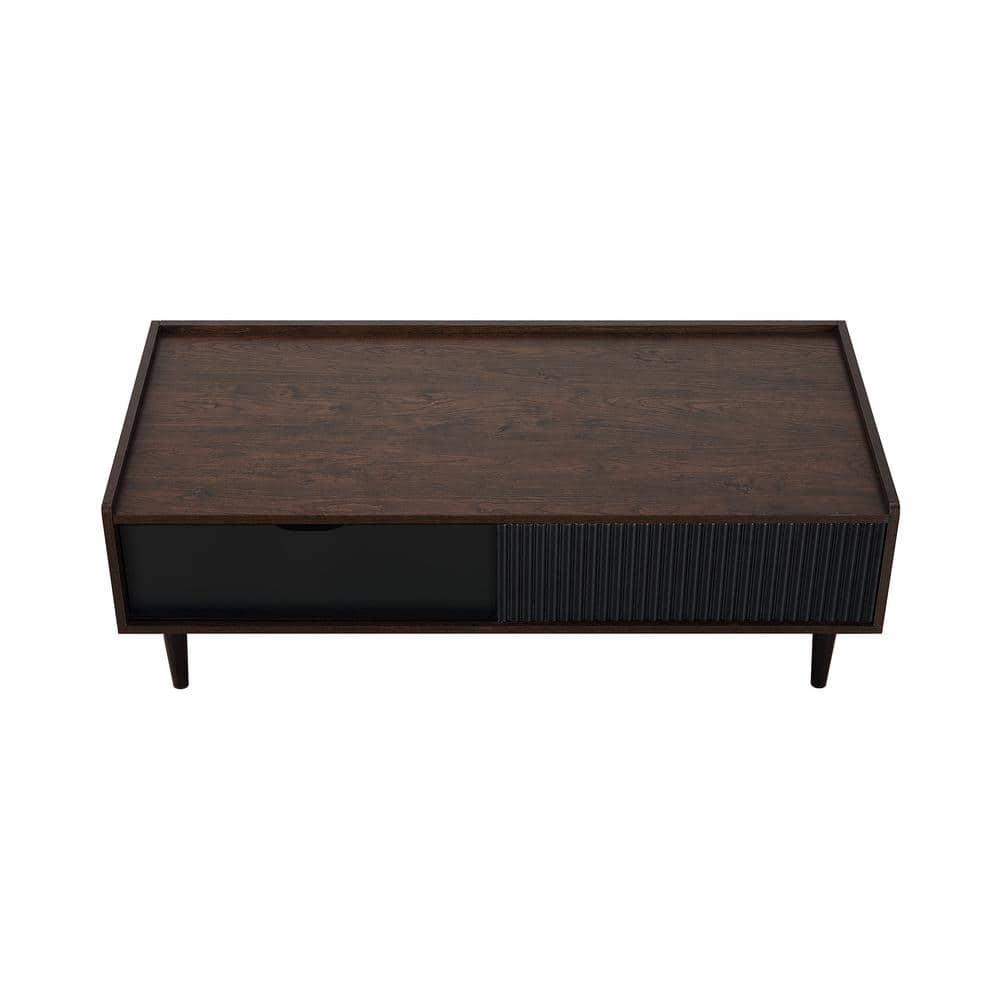 Manhattan Comfort Duane Ribbed Coffee Table with Drawer and Shelf Dark Brown/Black: Rectangular, MDF, Living Room Furniture