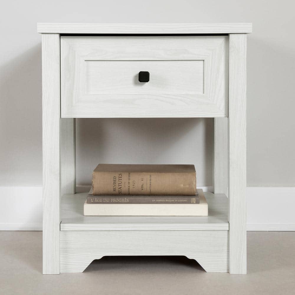 Farnel End Table White Pine - South Shore: Elegant Accent Furniture with Storage Drawer & Shelf