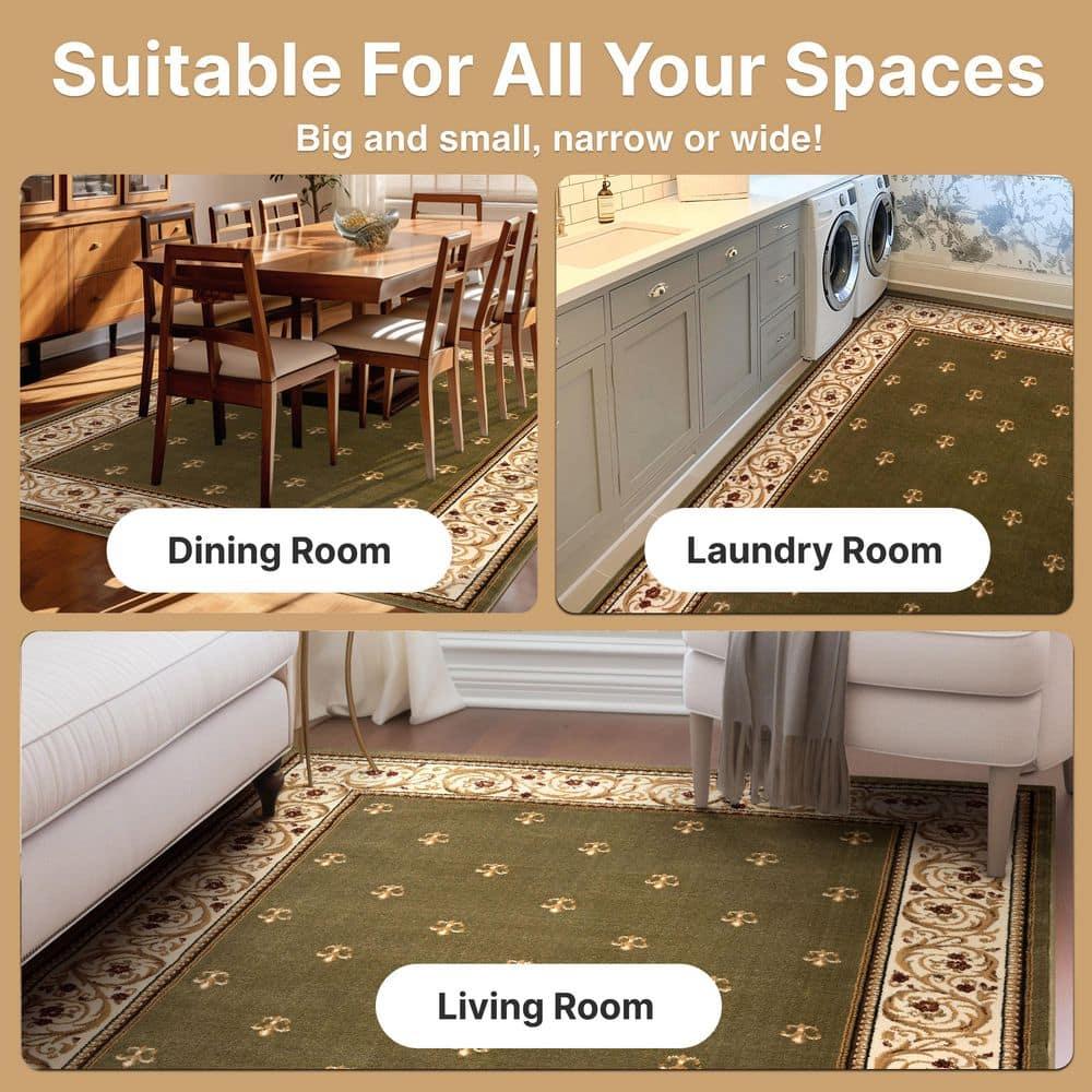 Well Woven Barclay Collection Fleur de Lis Green 9'3" x 12'6" Area Rug - for Living Room, Bedroom, and Dining Room