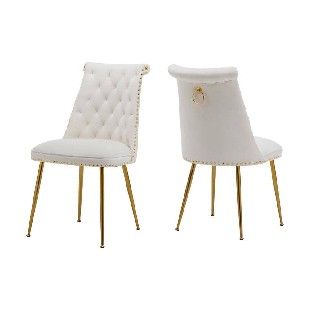 Clihome  Modern Velvet Upholstered Featured Dining Chairs (Set of 2) Beige