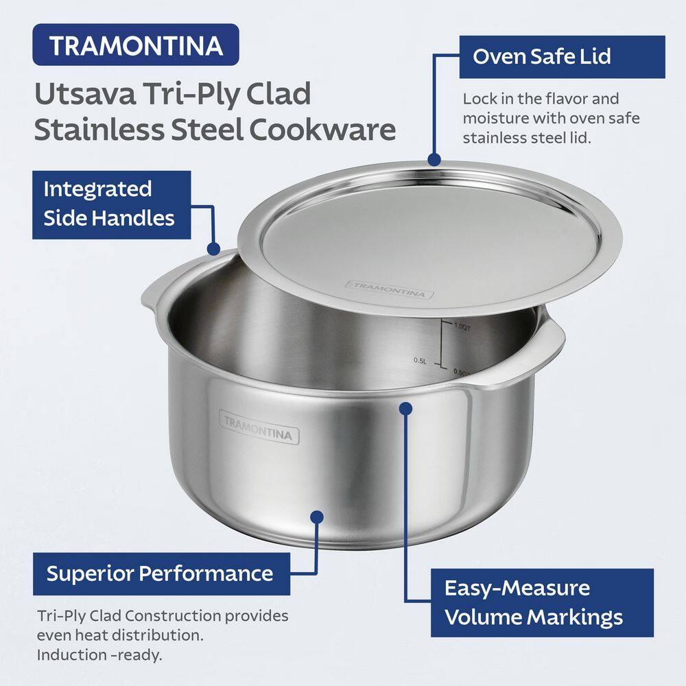 Tramontina Tramontina Utsava Tri-Ply Clad Stainless Steel Tope with Lid, Patila Pot for Indian Cooking