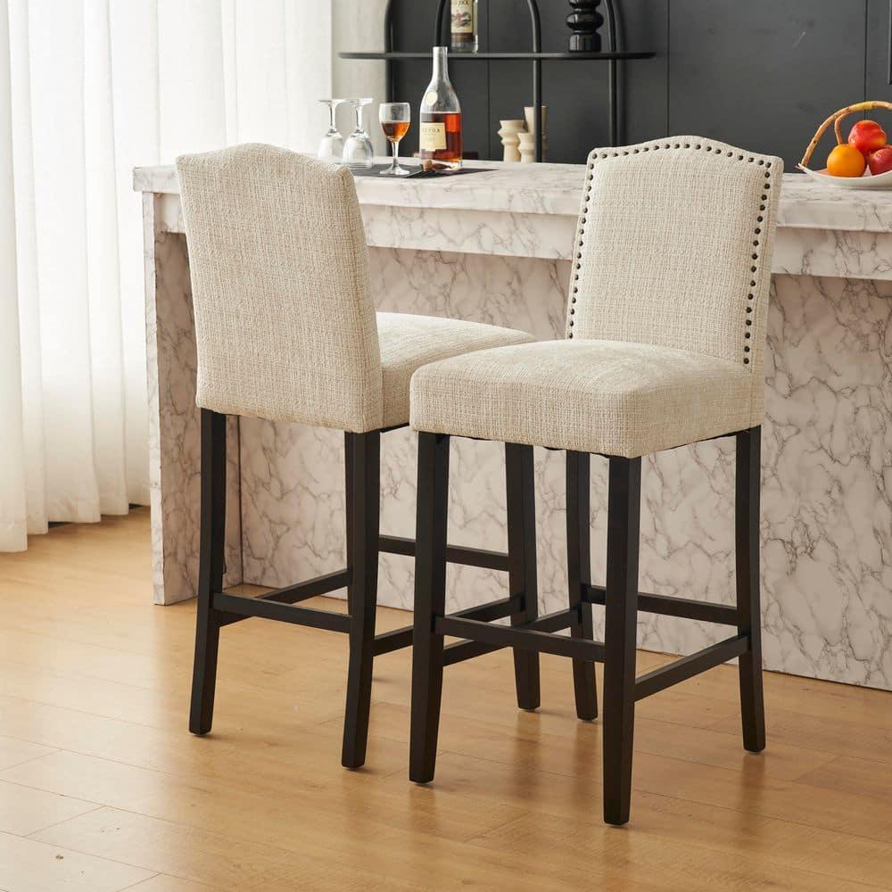 Christopher Knight Home Transitional 30.75" Fabric Upholstered Bar Stools with Solid Wood Frame, Beige, Set of 2