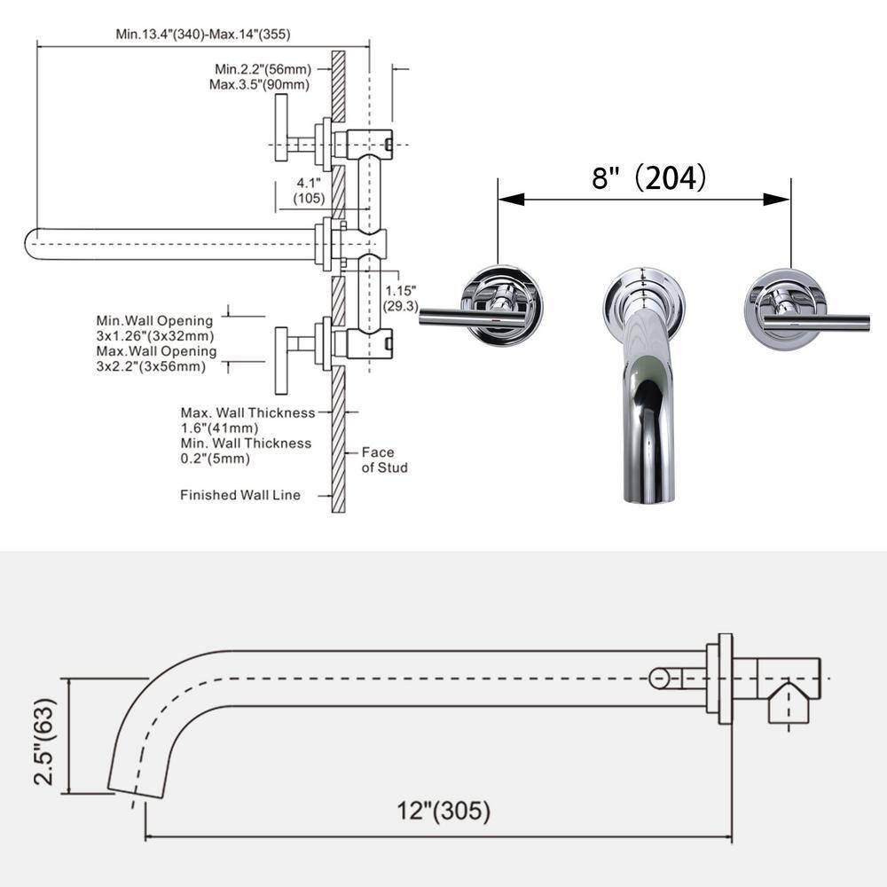 2-Handle 3-Hole Wall Mounted Roman Tub Faucet With 360° Swivel Spout