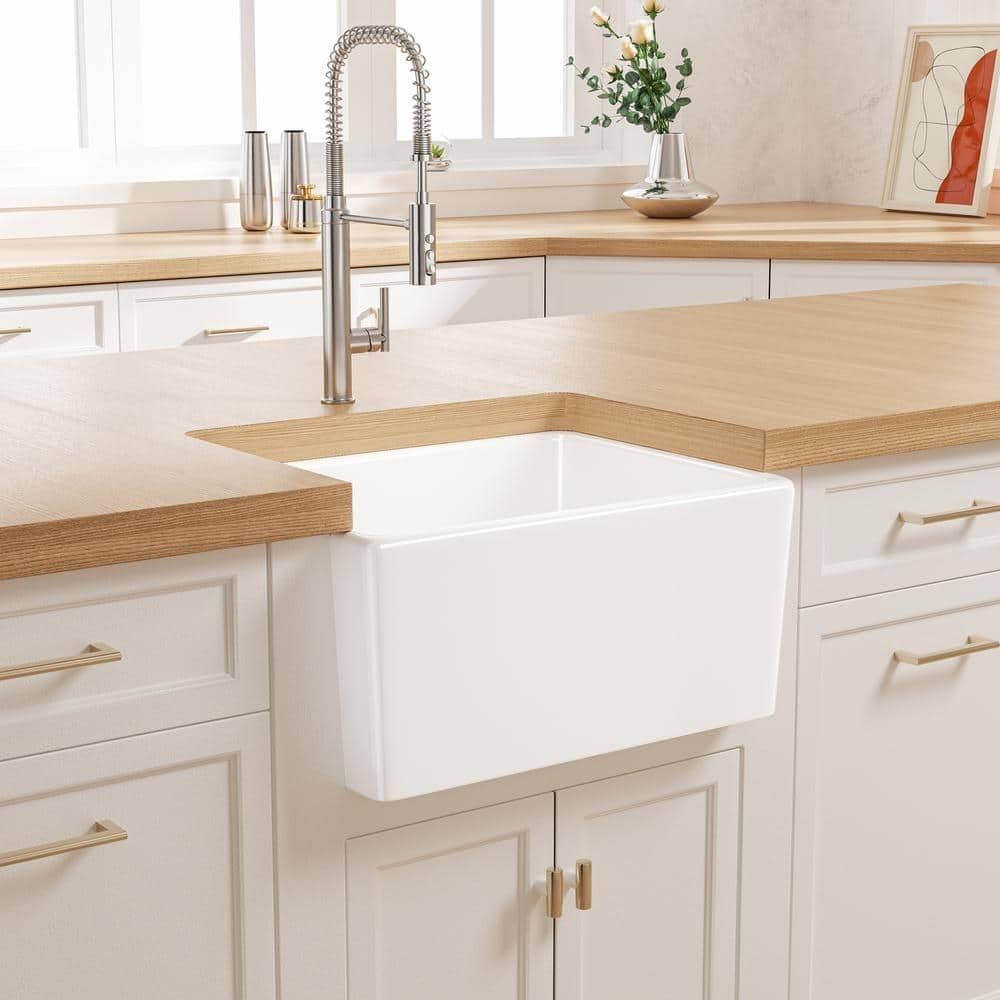Denbigh 21" L x 16" W Farmhouse Apron-Front Kitchen Sink with Sink Grid and Pop-Up Drain, Laundry Sink