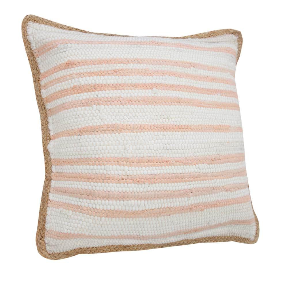 Ox Bay Ringo 20" x 20" Coral Pink Jute Bordered Striped Cotton Adult Decorative Throw Pillow