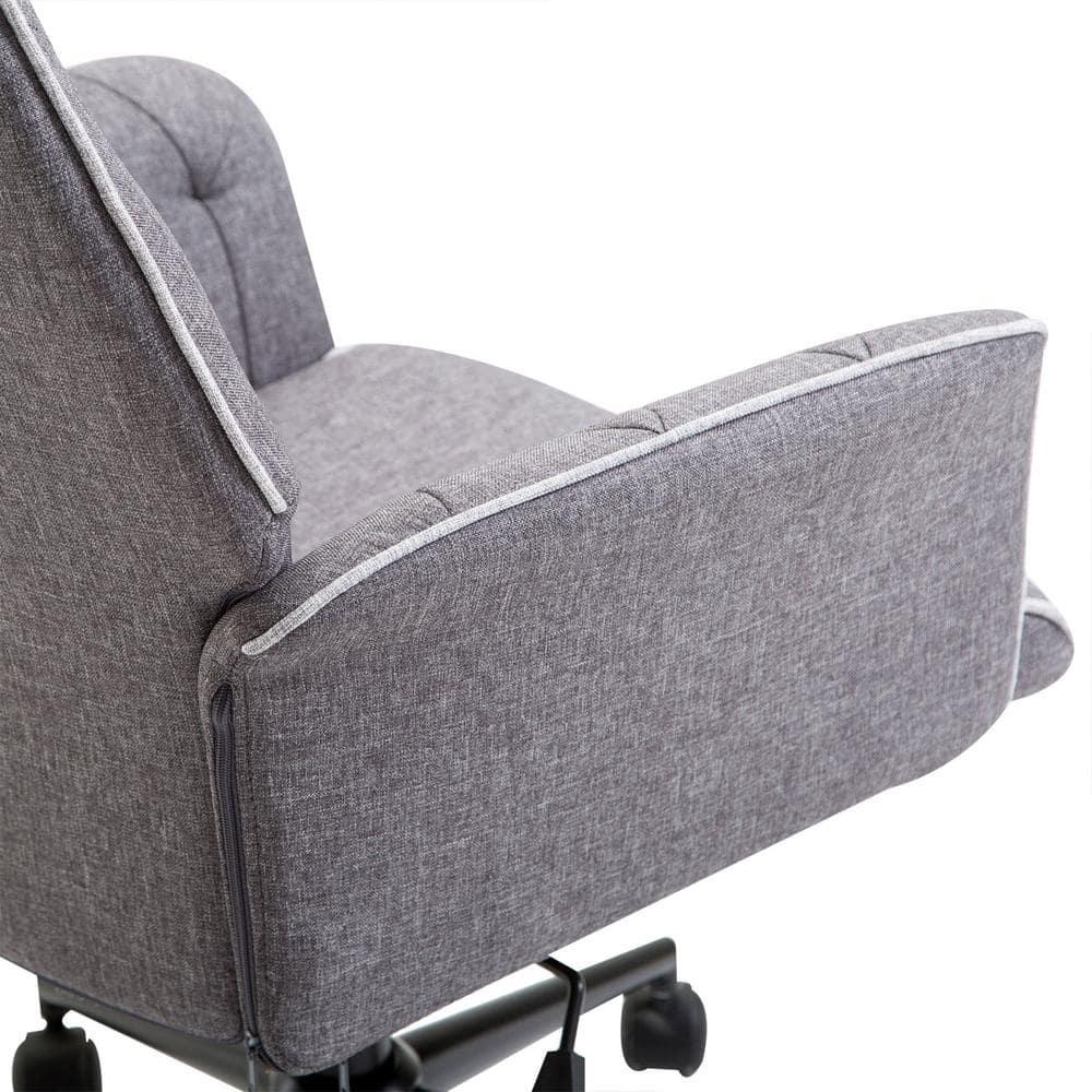 Vinsetto Modern Mid-Back Tufted Linen Home Office Desk Chair with Arms, Swivel Adjustable Task Chair, Upholstery Accent Chair with Soft Seat, Gray