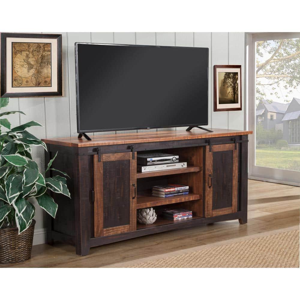 Santa Fe 65" Solid Wood TV Stand Antique Black and Honey - Martin Svensson Home