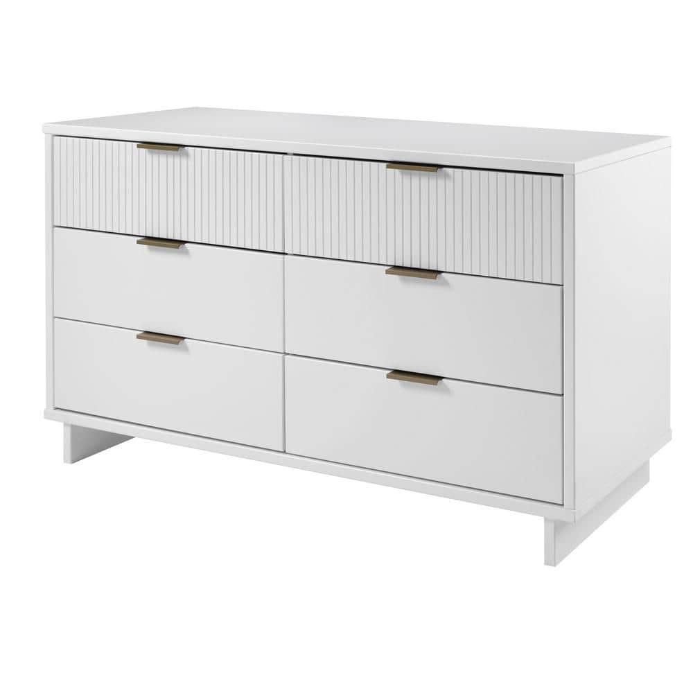 Granville Modern 6 Drawer Double Wide Dresser White - Manhattan Comfort: Bedroom Storage, Painted Wood Finish, Anti-Tip Design