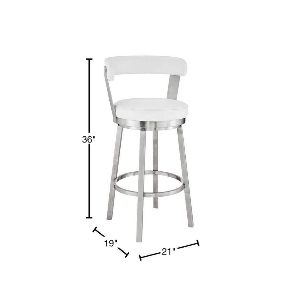 Bryant 26" Counter Height Swivel Bar Stool in Brushed Stainless Steel Finish and White Faux Leather