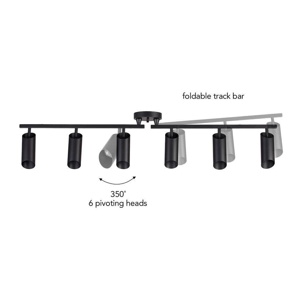 Modern 3.8 ft. Matte Black Foldable Hard Wired Indoor Track Lighting Kit with Adjustable Step Heads