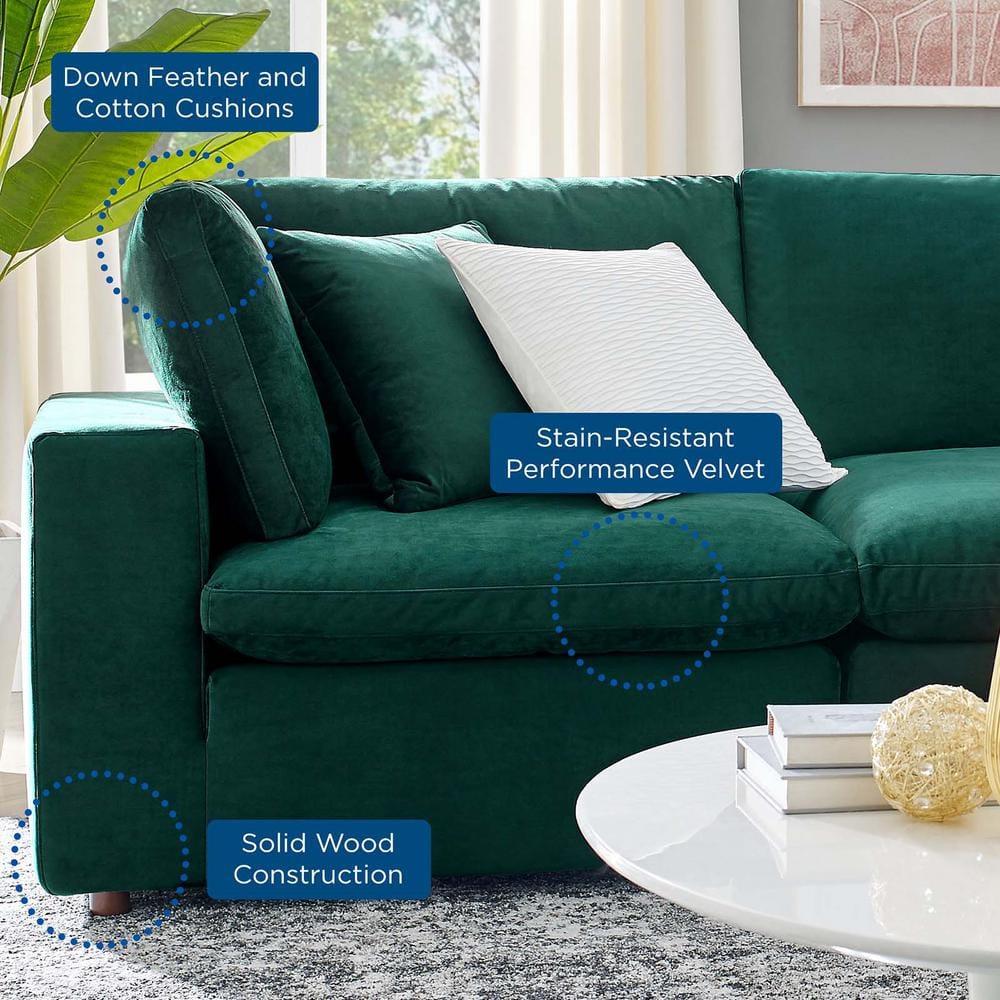 Modway Commix Down Filled Overstuffed Performance Velvet Loveseat in Green