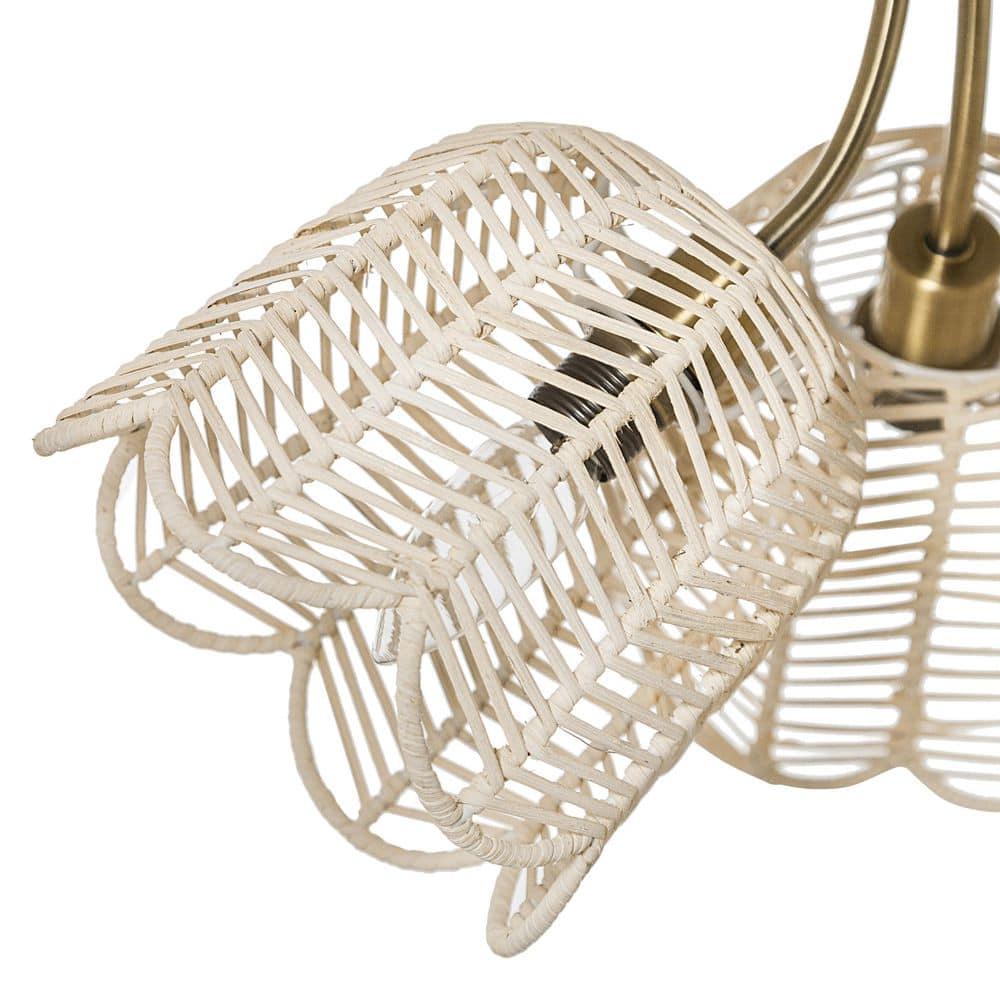 11.5" Meg Brushed Gold Metal Ceiling Light with Rattan Shade - River of Goods: Semi-Flush, 3-Light Fixture