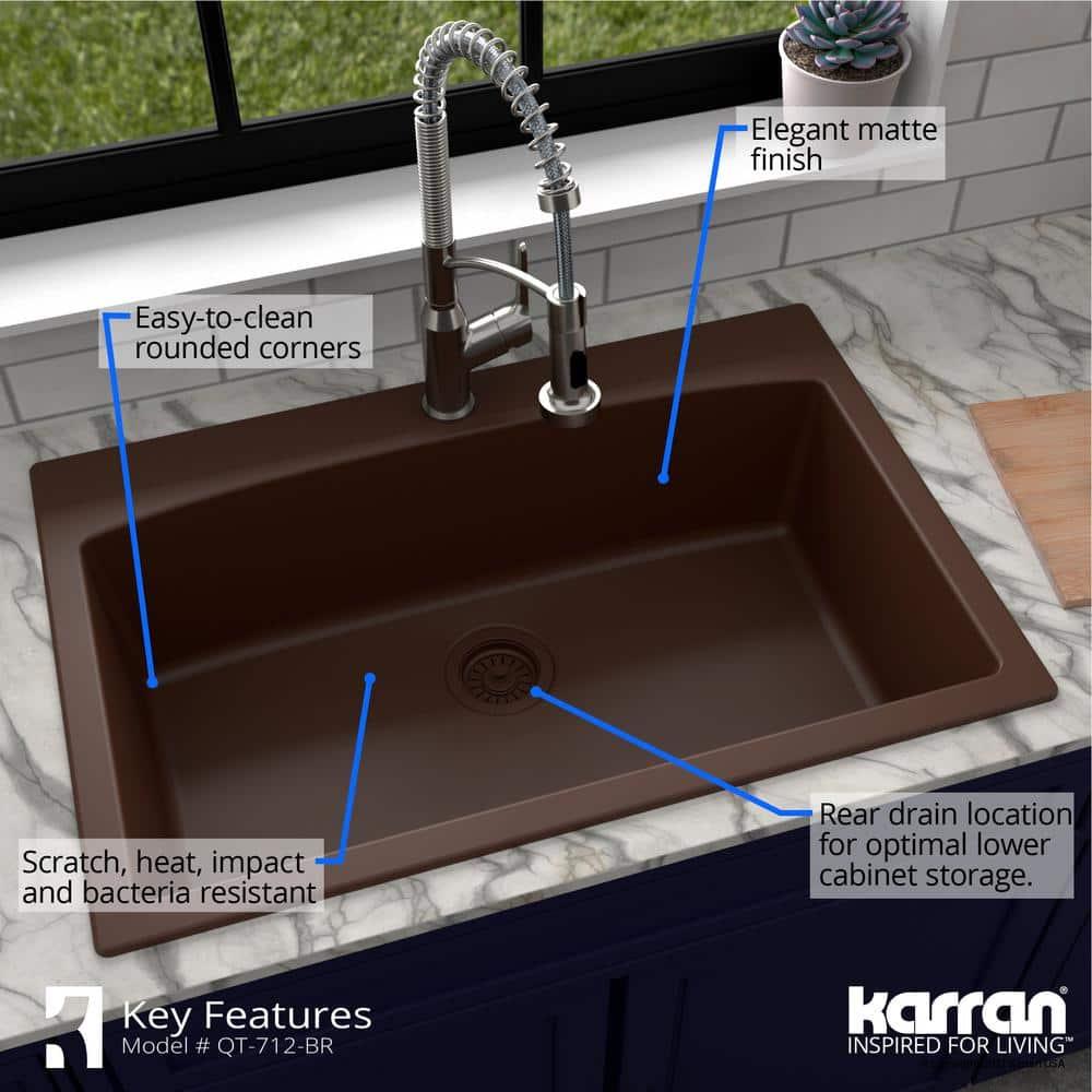 Karran Drop-in Quartz Composite 33'' X 22'' 1-Hole Single Bowl Kitchen Sink