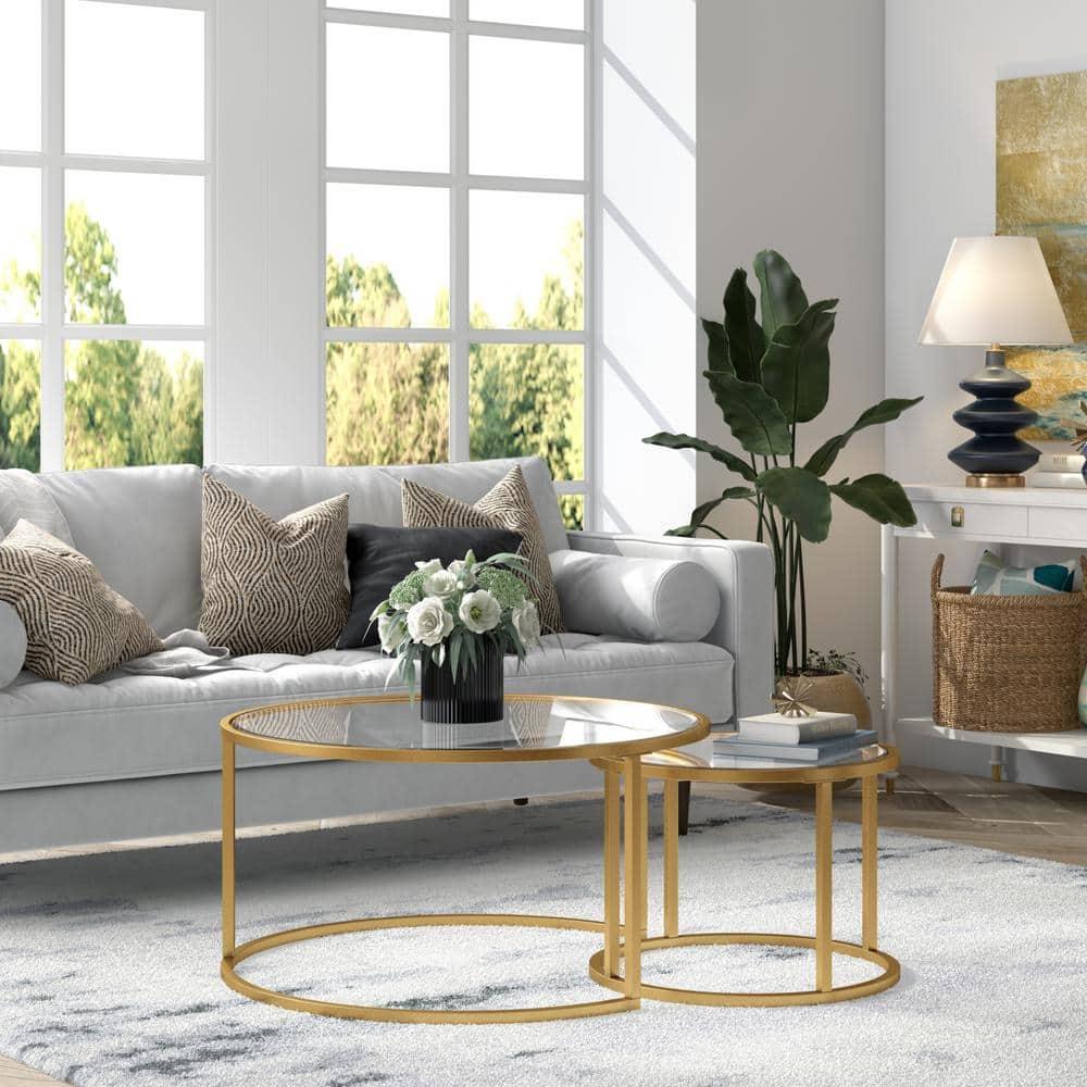 Evelyn&Zoe Watson Round Nested Coffee Table in Brass