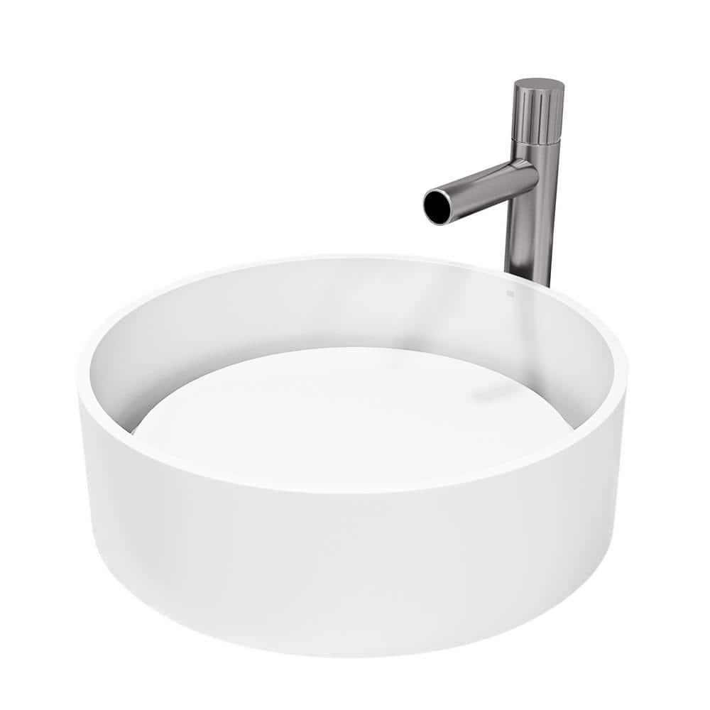 Anvil 16" L x 16" W x 5" H Round White Matte Stone™ Vessel Bathroom Sink with 11" H Faucet