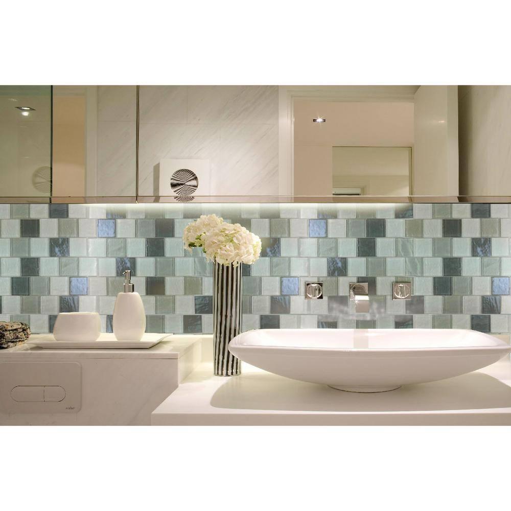 New Era 12 in. x 12 in. Glass & Stone Straight Edge Linear Mosaic Wall & Pool Tile