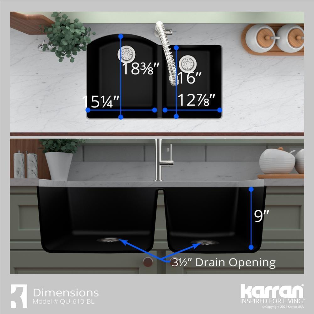 Karran Undermount Quartz Composite 32'' X 21'' 60/40 Double Bowl Kitchen Sink