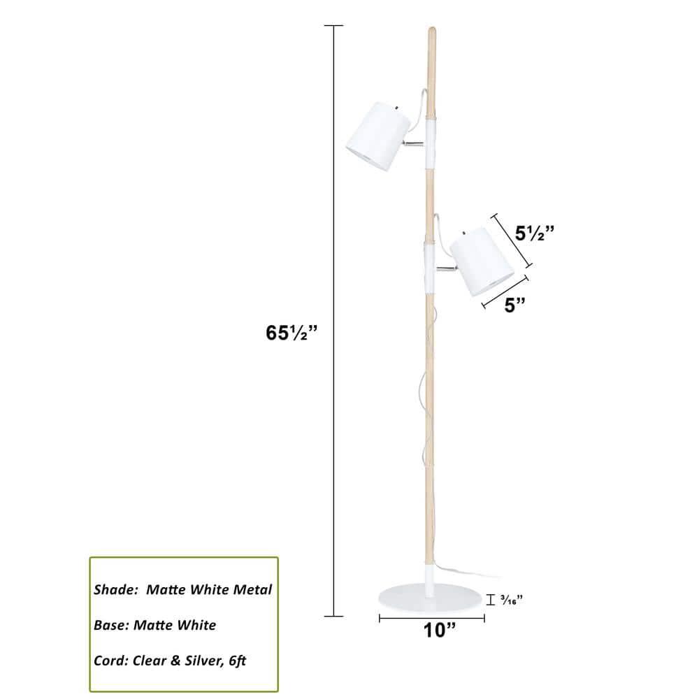 Aspen Creative 45018-11, Two-Light Adjustable Tree Floor Lamp, Modern Design in Matte White, 61-1/2" High