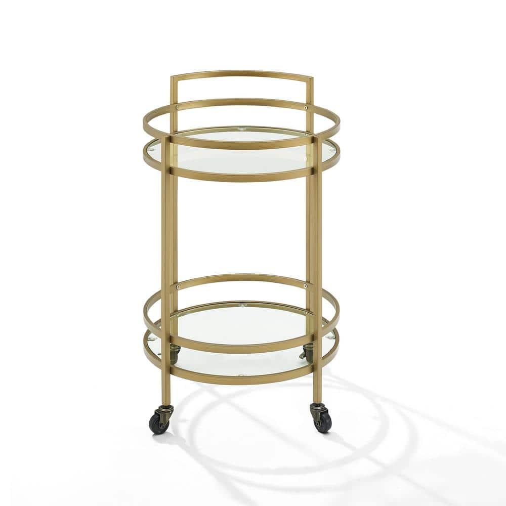 Bailey Round Bar Cart Gold - Crosley: Mobile Beverage & Drink Station, Tempered Glass Shelves, Steel Frame