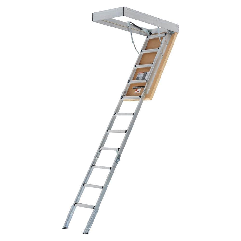 Louisville Ladder Aluminum Attic Ladder R10 Insulated Door 375 lbs Capacity 30 x 54 Inch Opening