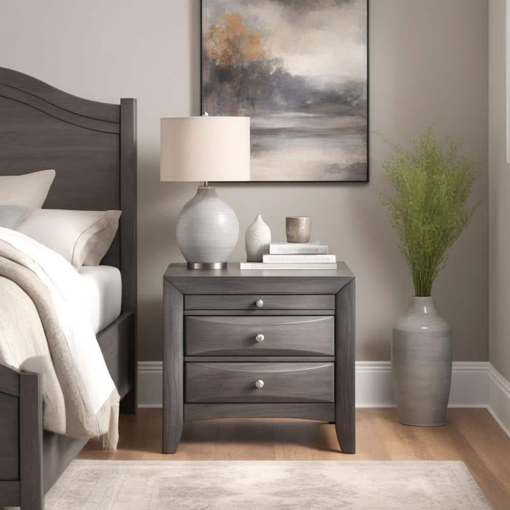 Madison Nightstand Gray - Picket House Furnishings: 2-Drawer with Pull-Out Tray, Metal Knobs, 26"H