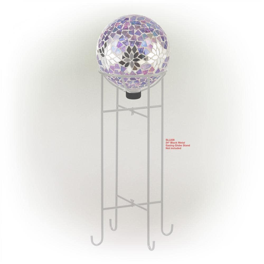 Alpine Corporation 10" Glass Mosaic Floral Gazing Globe, Purple/Silver
