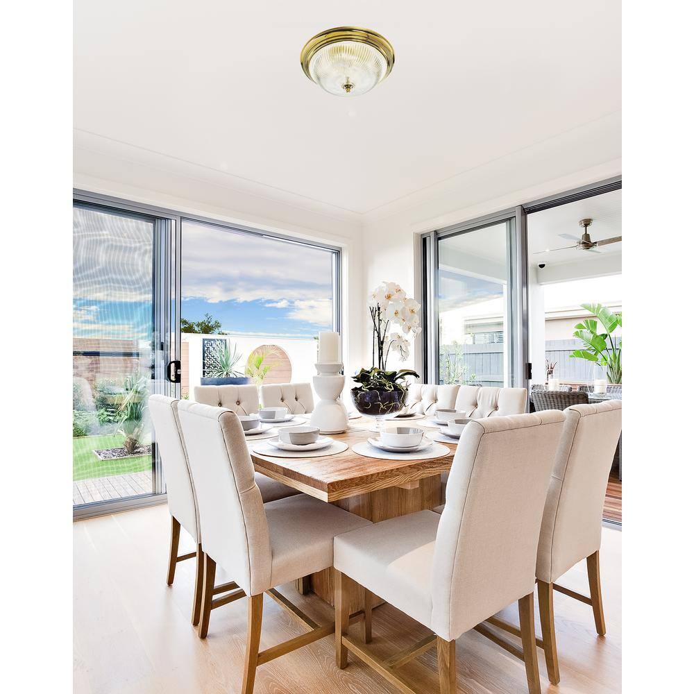 Design House 503037 Millbridge Traditional 1-Light Indoor Flush Mount Ceiling Light Dimmable Clear Ribbed Glass for Bedroom Dining Room Kitchen, Polished Brass