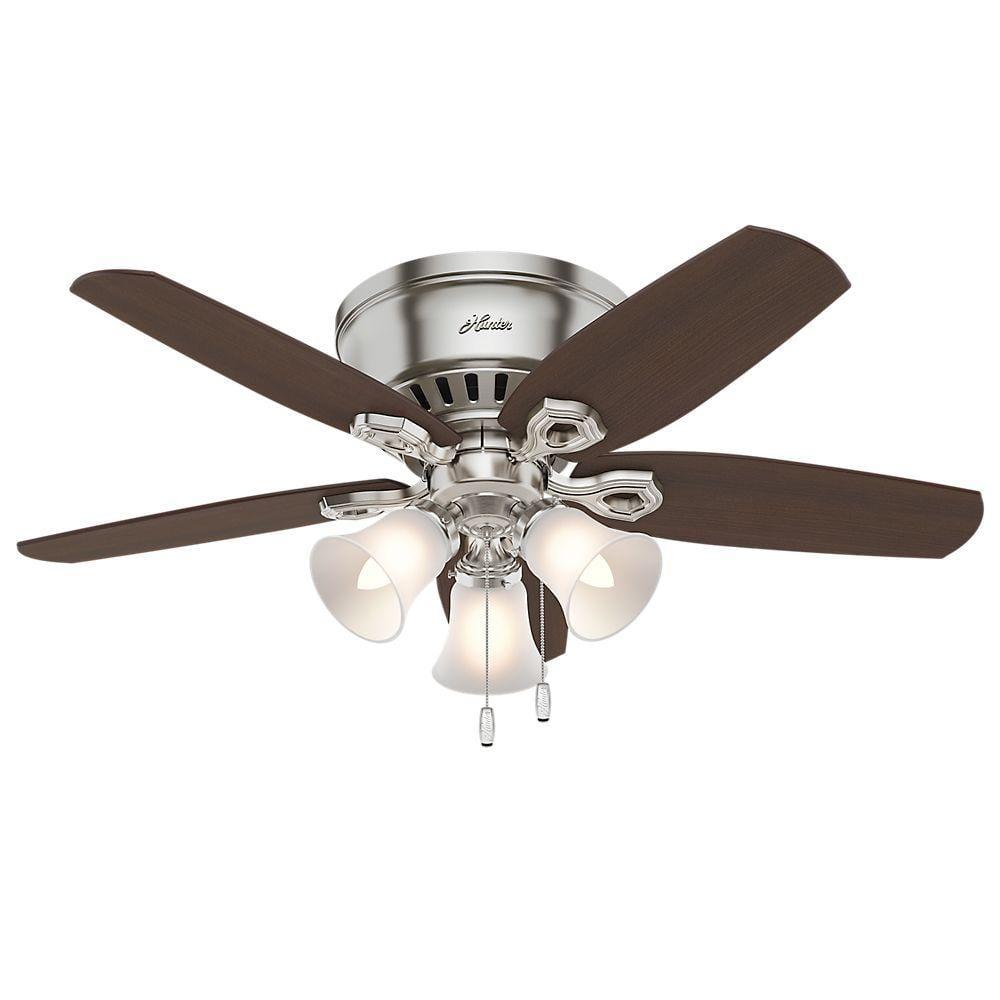 Hunter - Builder Indoor Low Profile Ceiling Fan With Light, 42-inch, Brushed Nickel, Traditional-style, 3-speed WhisperWind Motor, 51092, for living rooms, bedrooms, home offices, kitchens