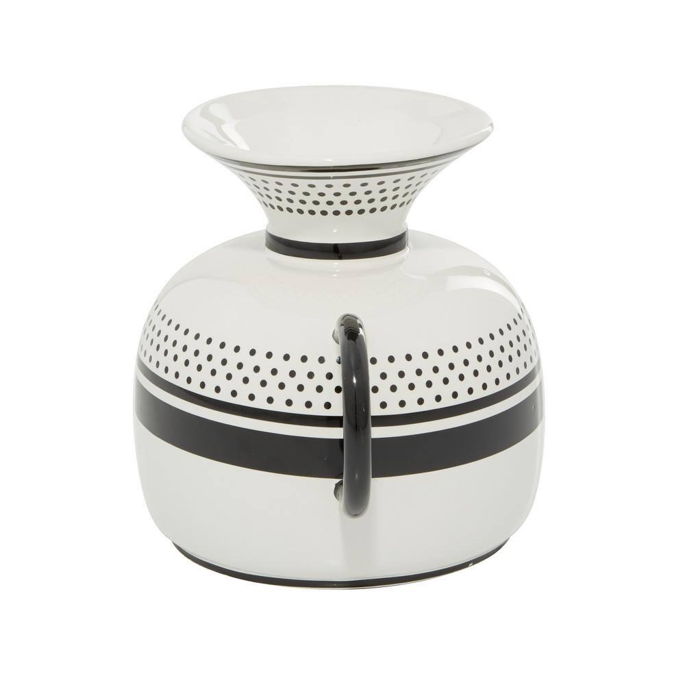 DecMode 8"W, 7"H Dolomite Eclectic Vase, White, 1 - Piece