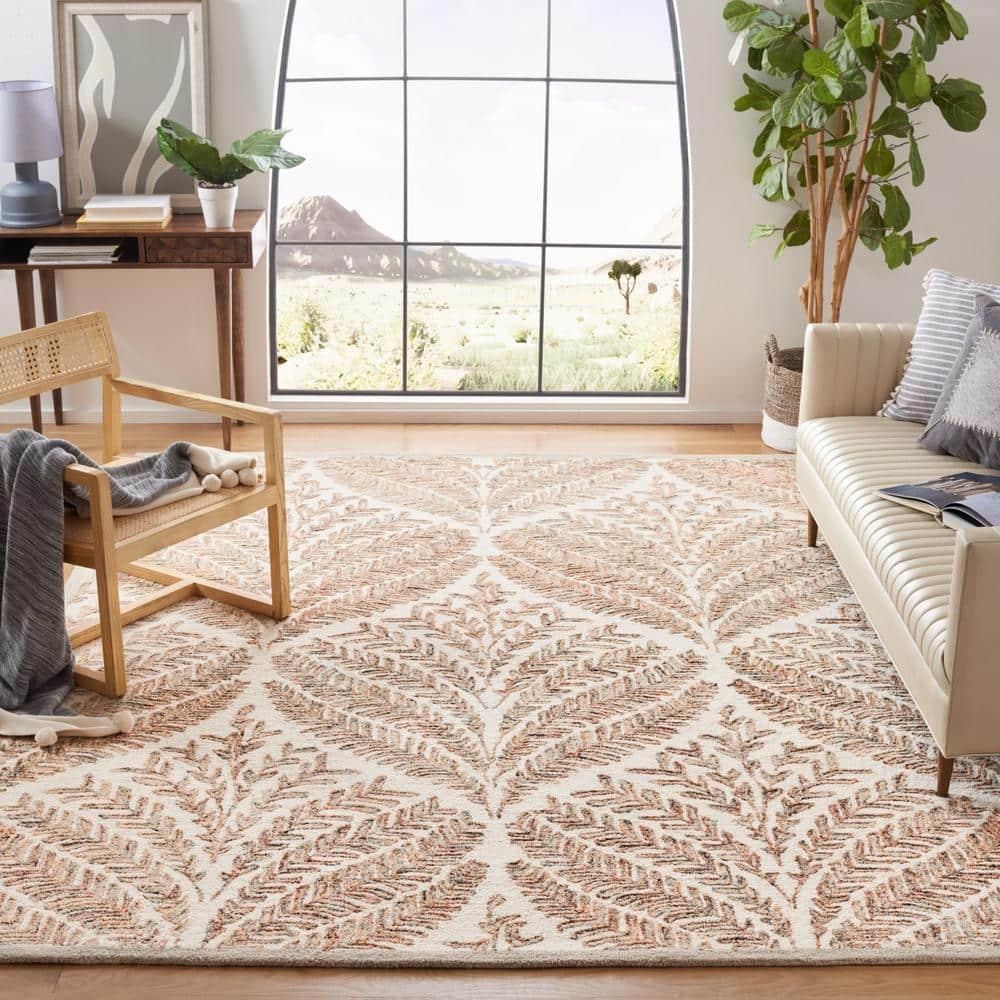 SAFAVIEH Capri Proinsias Leaves Wool Area Rug, Ivory/Brown, 11' x 15'