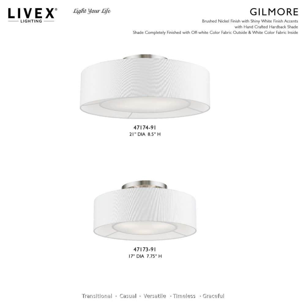 Livex Lighting Gilmore 3 - Light Semi-Flush Mount in  Brushed Nickel/Shiny White