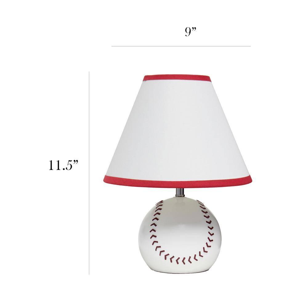 Grovelane SportsLite 11.5" Tall Athletic Sports Baseball Base Ceramic Bedside Table Desk Lamp with White Empire Fabric Shade with Red Trim