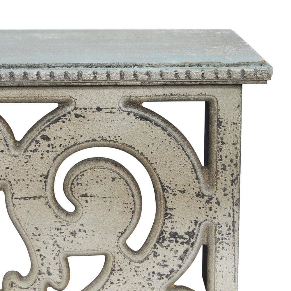 DecMode 48" x 8" 1-Tier Beige Scroll Wall Shelf with Gray Distressing