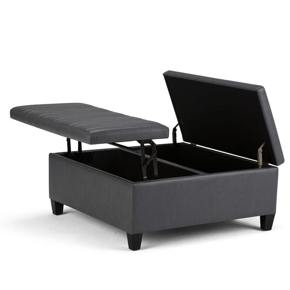 Simpli Home Ellis 36"W Upholstered Square Coffee Table Storage Ottoman with Split Lift Top
