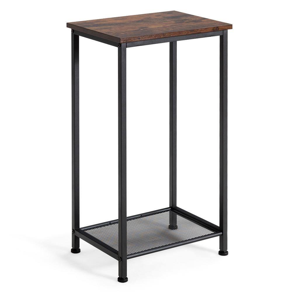Costway 2-Tier Industrial Side End Accent Telephone Table w/Mesh Shelf Rustic Brown