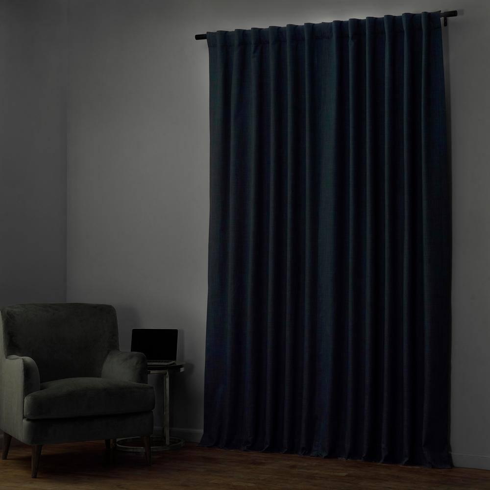 Exclusive Fabrics  Performance Linen Extrawide Hotel Blackout Curtain (1 Panel) 100 X 108 - Dark Blue