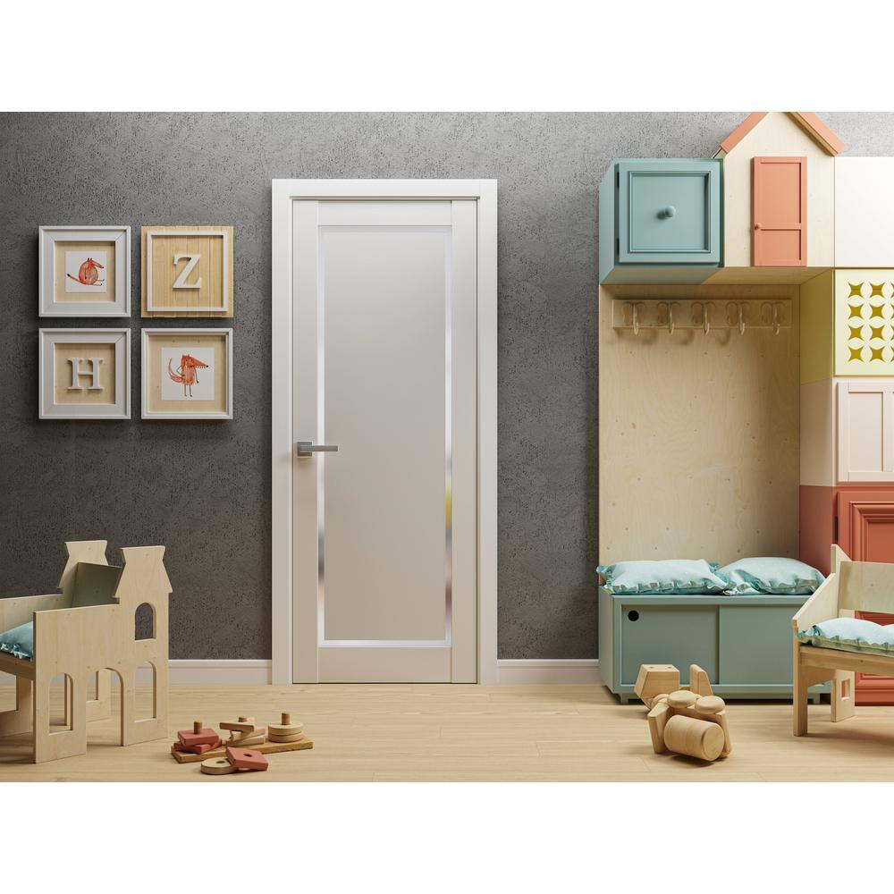 Modern Wood Interior Pre-Hung Door with Hardware | Planum 0888 White Silk | Single Panel Frame Trims | Bathroom Bedroom Sturdy Doors-30" x 80"