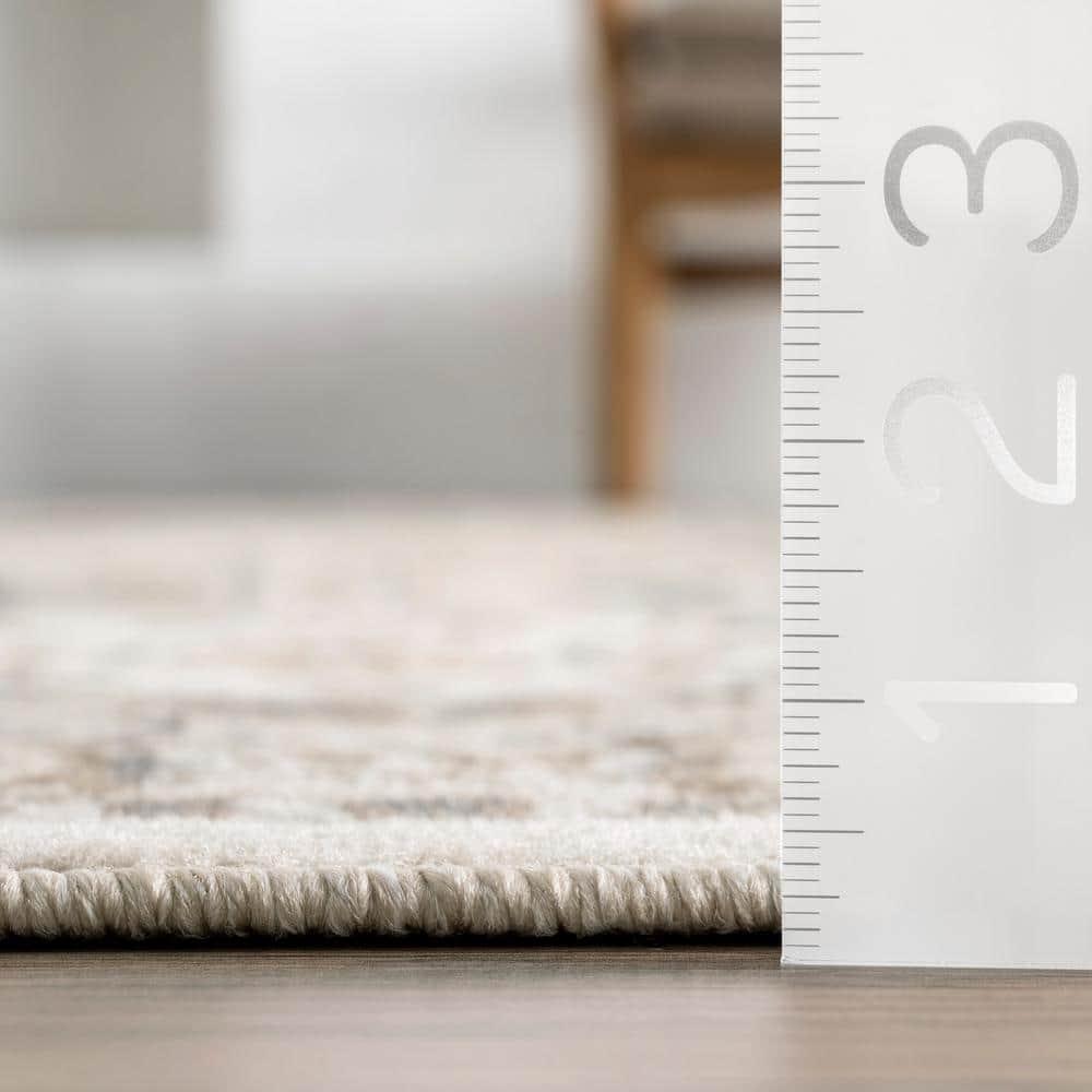 Nuloom 6 Round Becca  Tiled Indoor Area Rug, Beige, Faded Transitional Design, Stain Resistant, BedroomLiving Room, Kitchen,