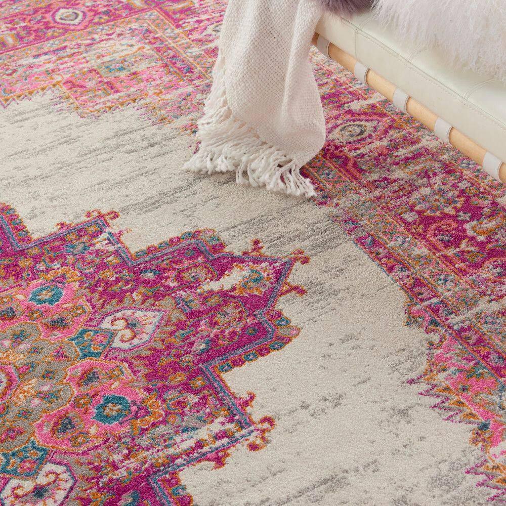 Nourison Passion Medallion Bohemian Indoor Rug Ivory/Fuchsia 9' x 12'