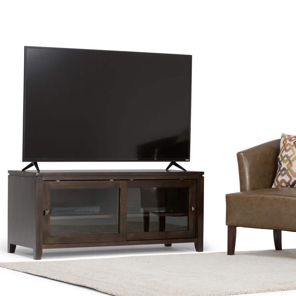 Simpli Cosmopolitan Wood 48"W TV Media Stand For TVs upto 50" in Mahogany Brown
